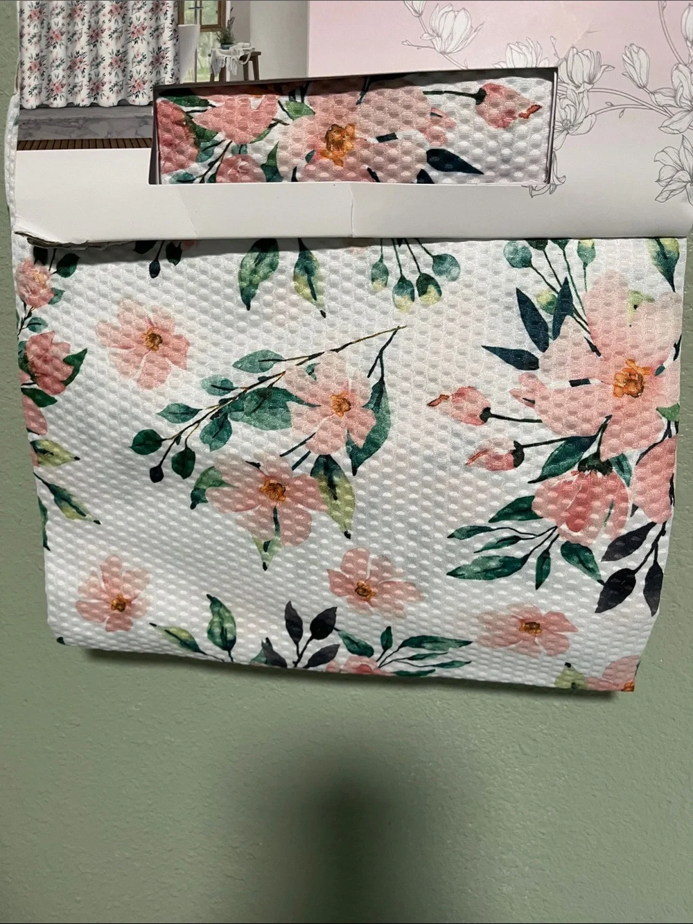 Cedarlane Floral Shower Curtain Set - Peach & Green
